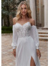 Beaded Ivory Lace Chiffon Slit Airy Wedding Dress